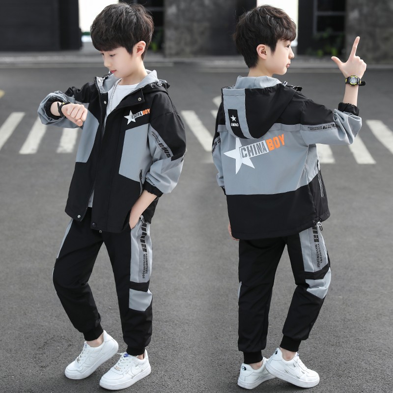 荷棠梦男童运动套装2022新款小学生5秋装6帅气7男大童宽松8网红潮流9