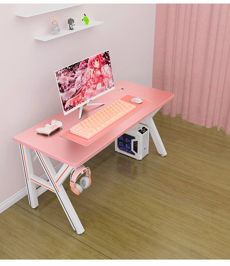 书桌办公桌主播直播桌女生游戏桌子 粉色单桌(长160宽60高75cm)【图片