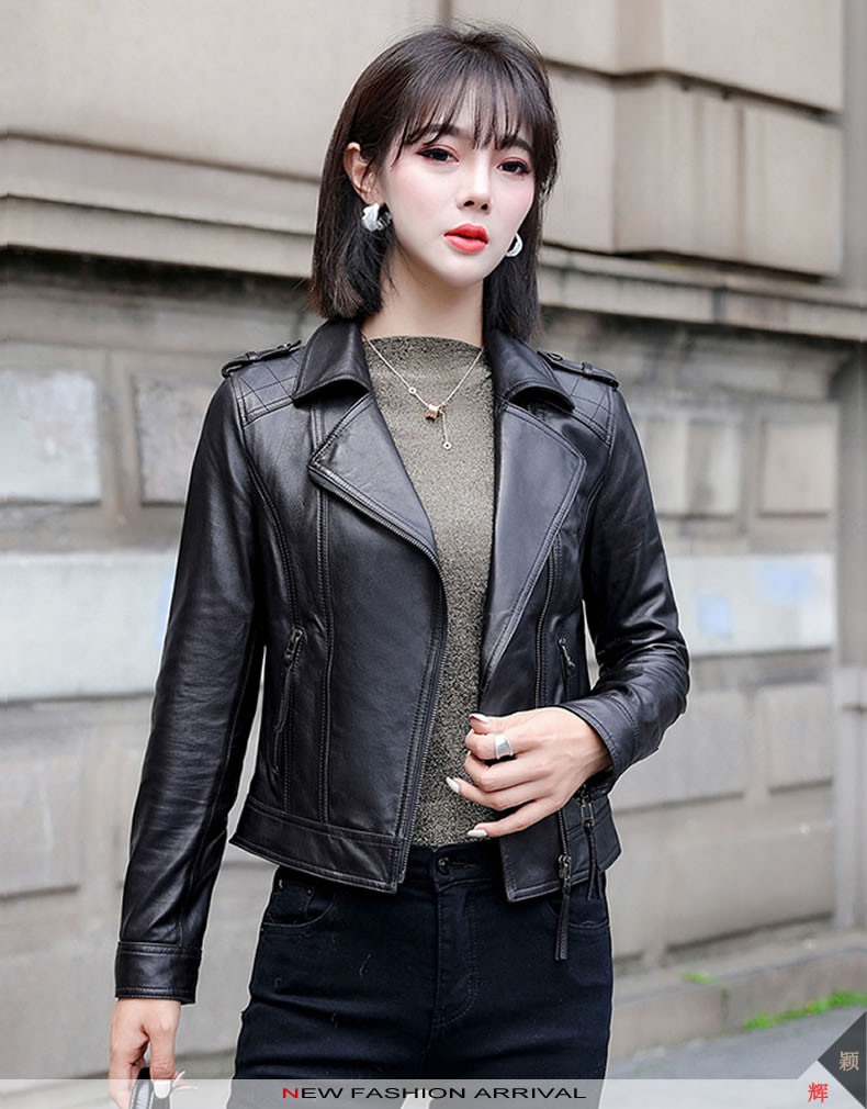 颖辉真皮皮衣女海宁绵羊皮短款外套女士夹克衫春秋新款修身显瘦翻领