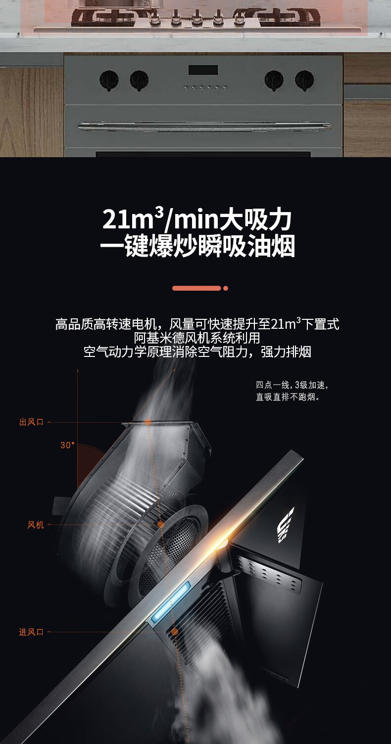 德国uks抽油烟机侧吸式油烟机家用厨房大吸力吸烟机智能家用自动开合