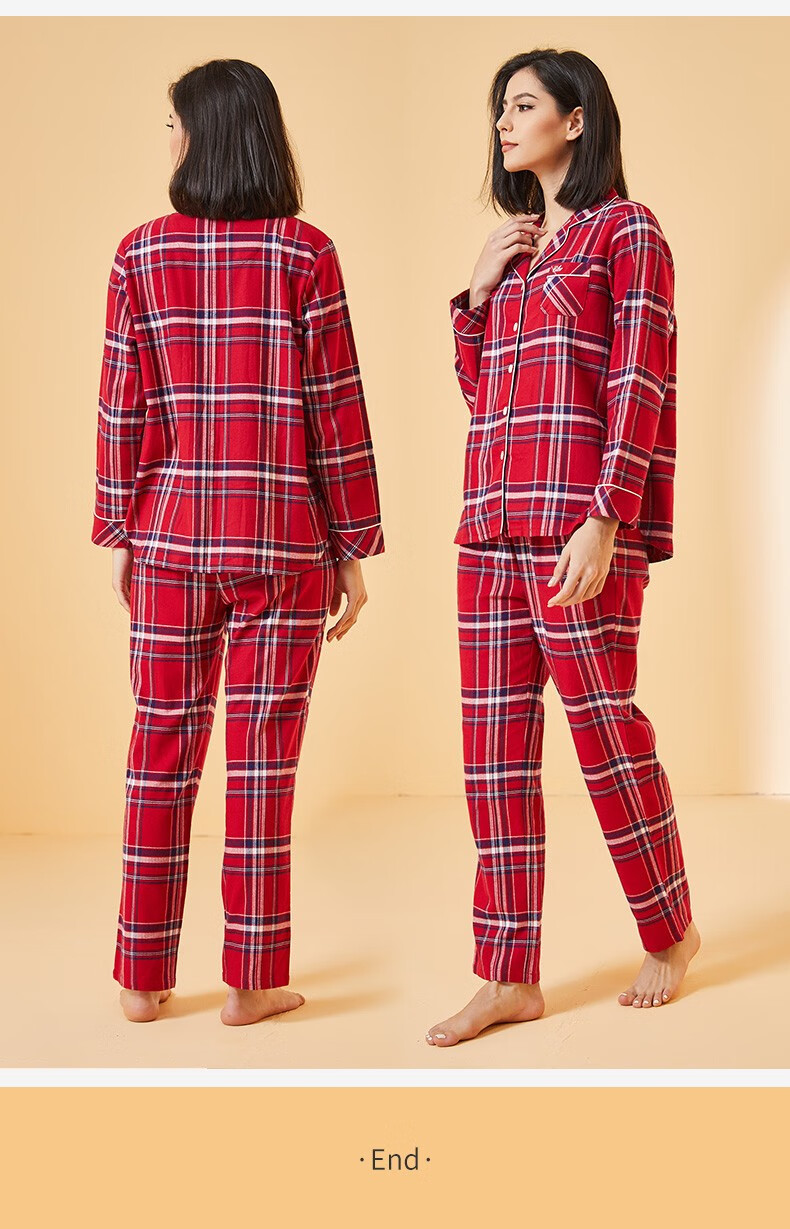 仕乐男女士情侣睡衣纯棉男秋冬季宽松舒适长袖长裤中厚法兰绒家居服