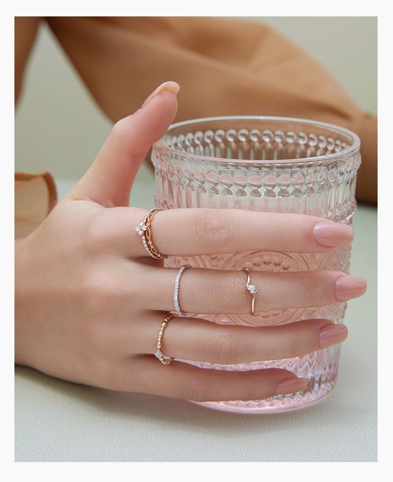 tsl谢瑞麟18k玫瑰金叠戴钻戒女款一款多戴排戒钻石叠戴彩金戒指bb320k