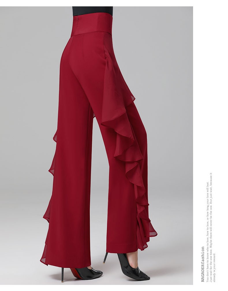 丹宝罗doubl丹宝罗吉特巴裤子女长裤拉丁舞练习裤荷叶边阔腿舞裤摩登