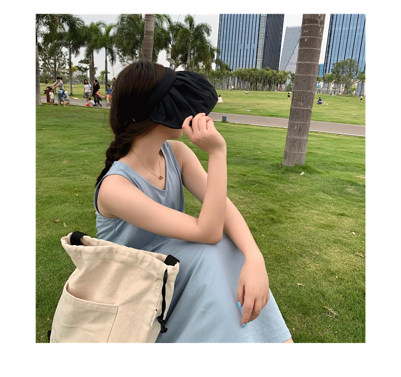 格微诗贝壳防晒帽女防紫外线夏季遮脸沙滩遮阳帽骑车空顶太阳帽子黑胶