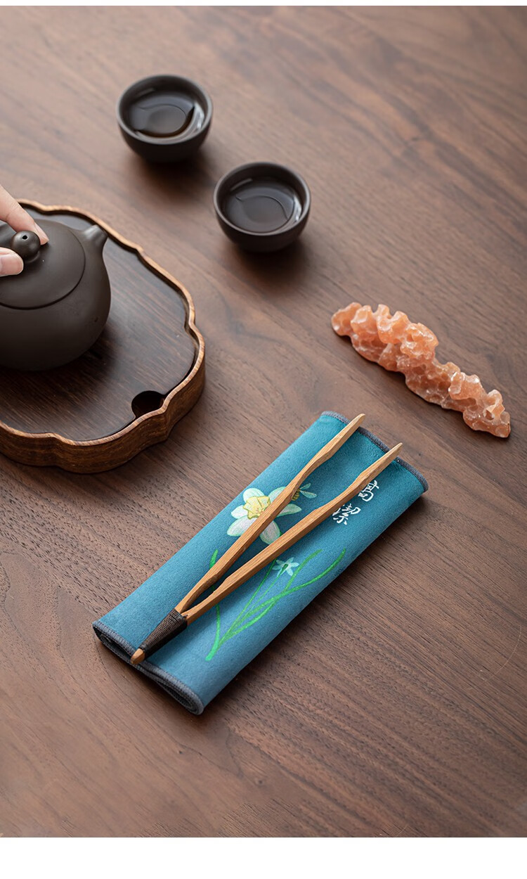 皿客鹿皮绒茶巾茶布加厚吸水抹布江里江山图禅意长方形茶台毛巾茶台布