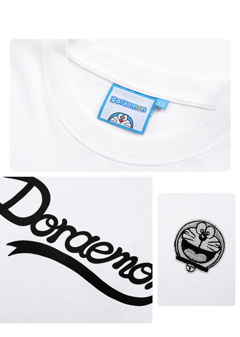 doraemon哆啦a梦logo刺绣字母印花宽松休闲短袖t恤男女同款黑色s