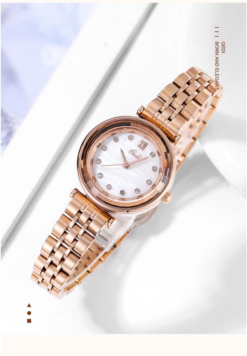 歌迪gedi2022年新款女士小众手表简约休闲带钻小表盘学生女表时尚百搭