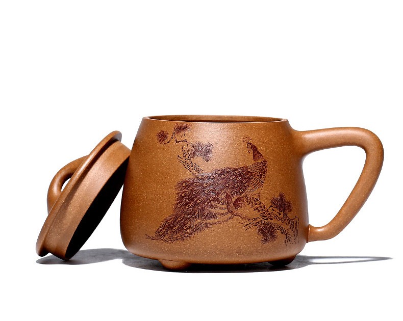 玺翰雅纯手工宜兴紫砂杯名家储立强刻绘石瓢杯家用大容量茶杯茶具男