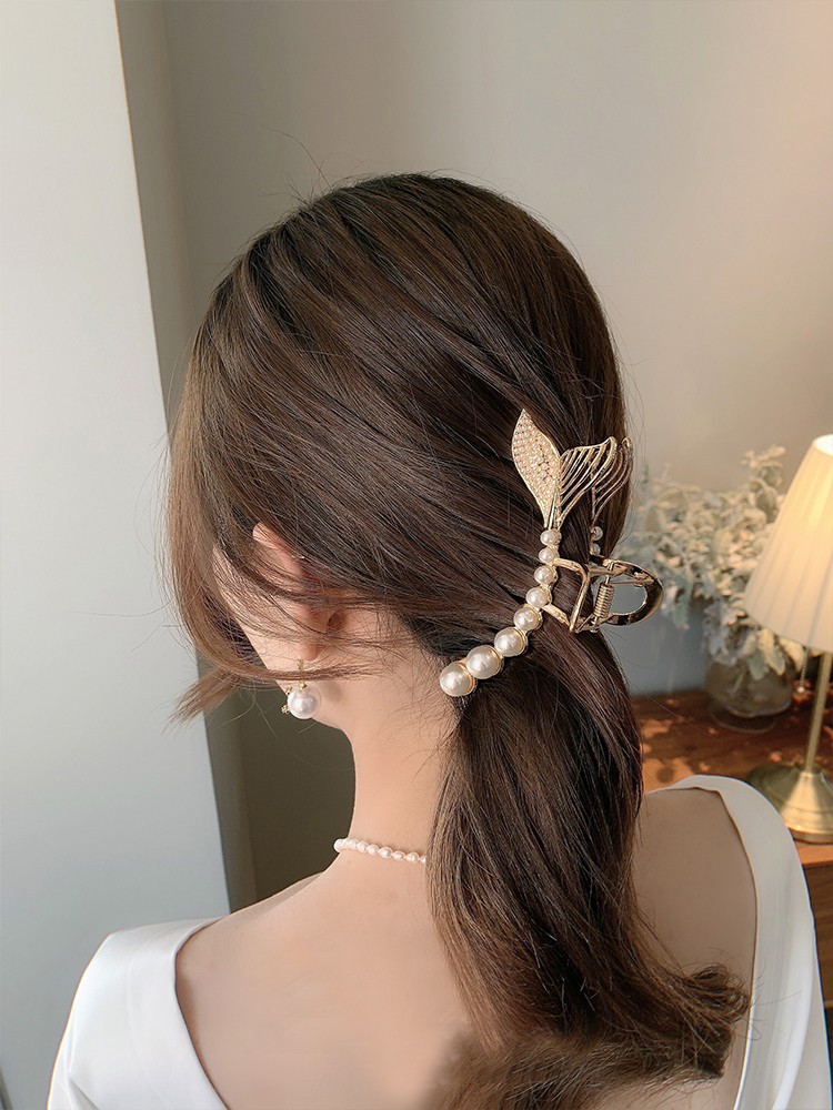 宋石匠 夹子头饰抓发夹后脑勺大号发抓夹鱼尾珍珠发卡女夏季鲨鱼夹发