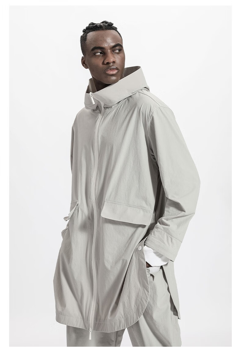 诺凡希 风衣男连帽中长款运动休闲宽松薄款潮牌潮流百搭男女外套 黑色