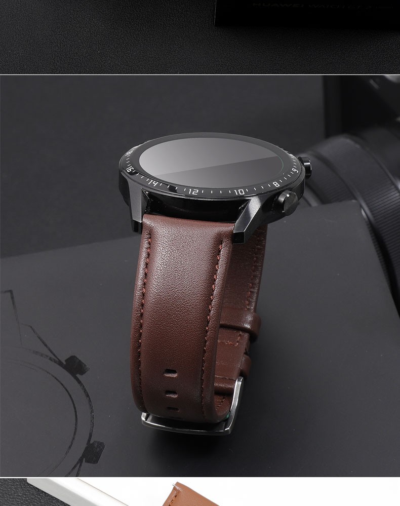 适用gt2华为牛皮真皮手表带gt表盘42mm黑色男士表带watchgt智能手表带