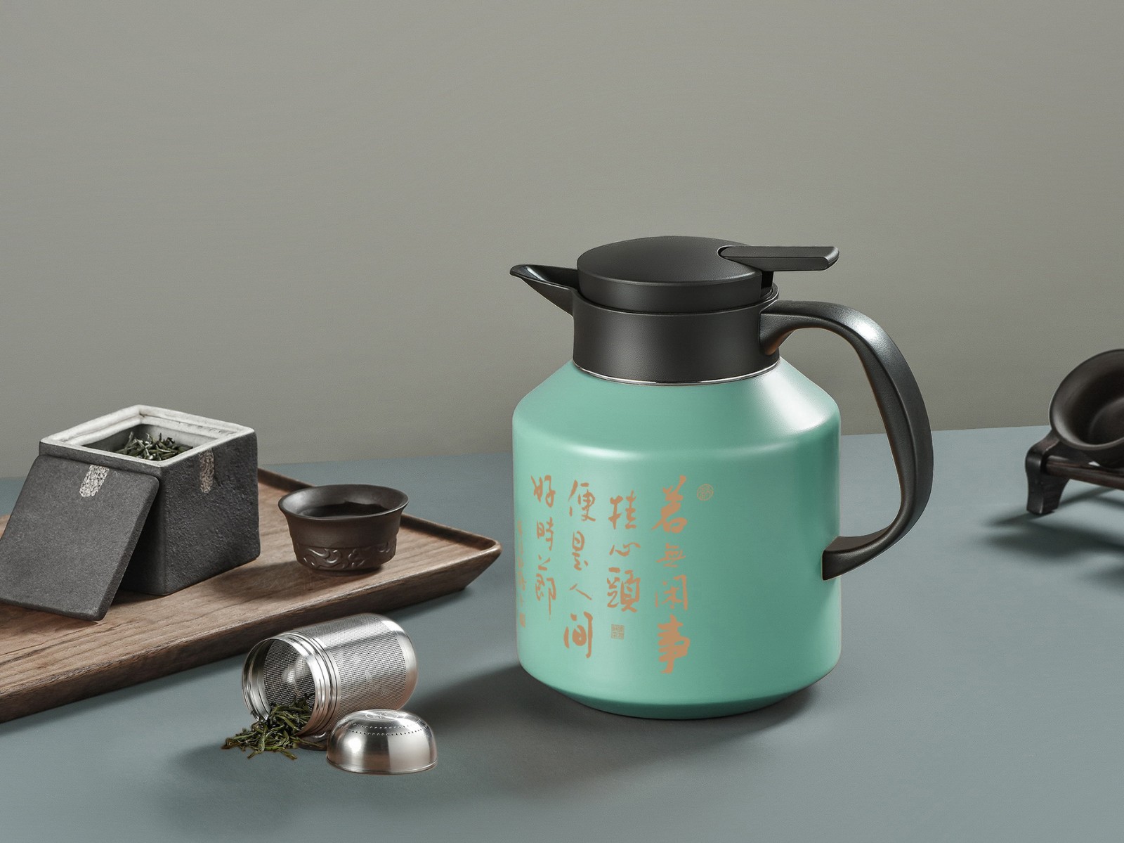 焖茶保温茶壶316不锈钢内胆带茶仓家用户外便携暖壶绿色温显焖壶