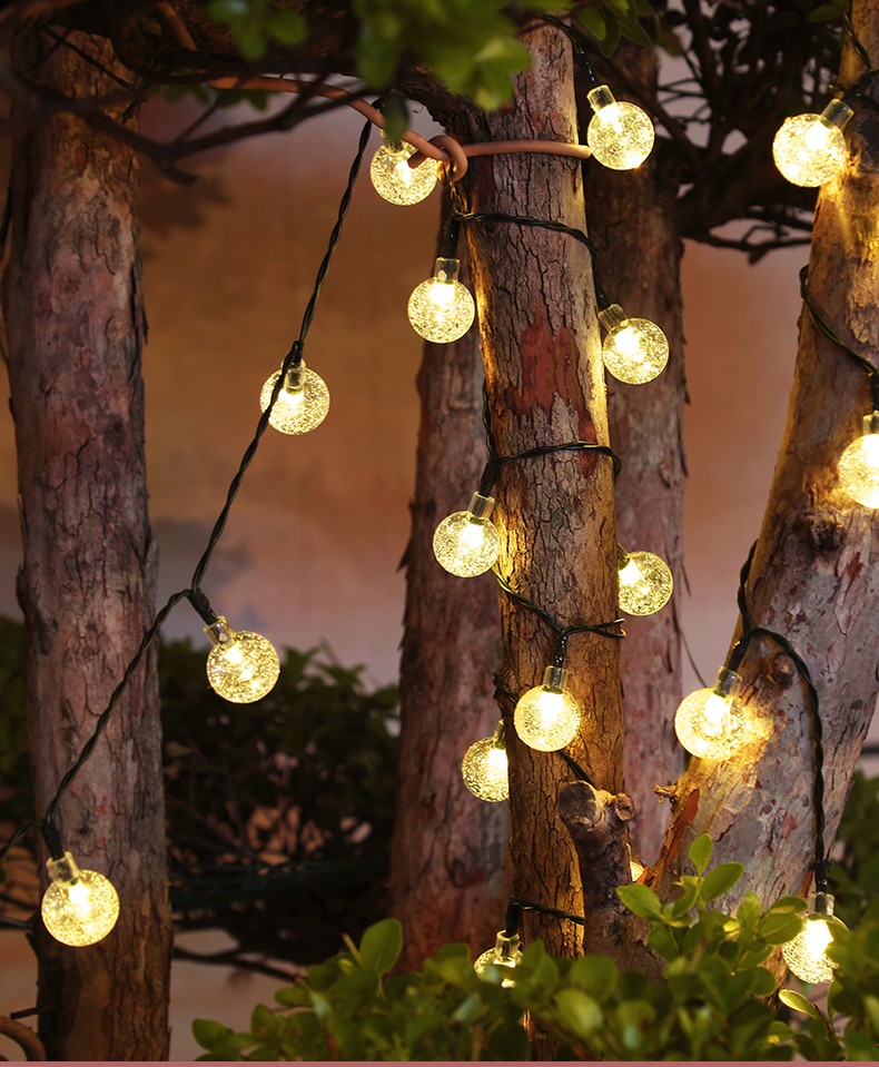 景观氛围led七彩灯带太阳能彩灯50灯7米水滴暖白八模式太阳能彩灯串灯