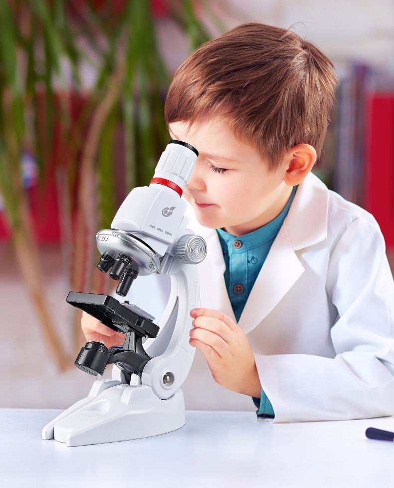 儿童显微镜玩具女孩671014岁中小学生1200倍专业高清科学实验套装红