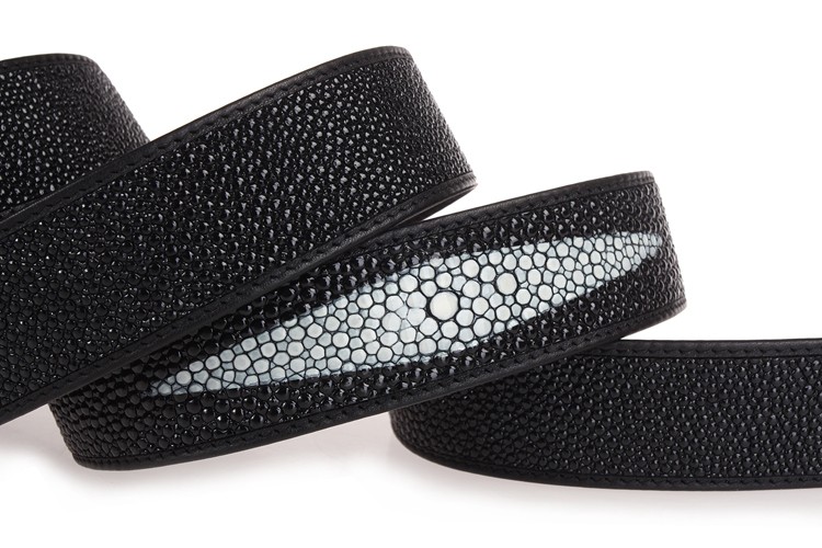 休闲潮款皮带商务百搭复古出行旅行裤腰带银色平滑扣珍珠鱼皮带身100