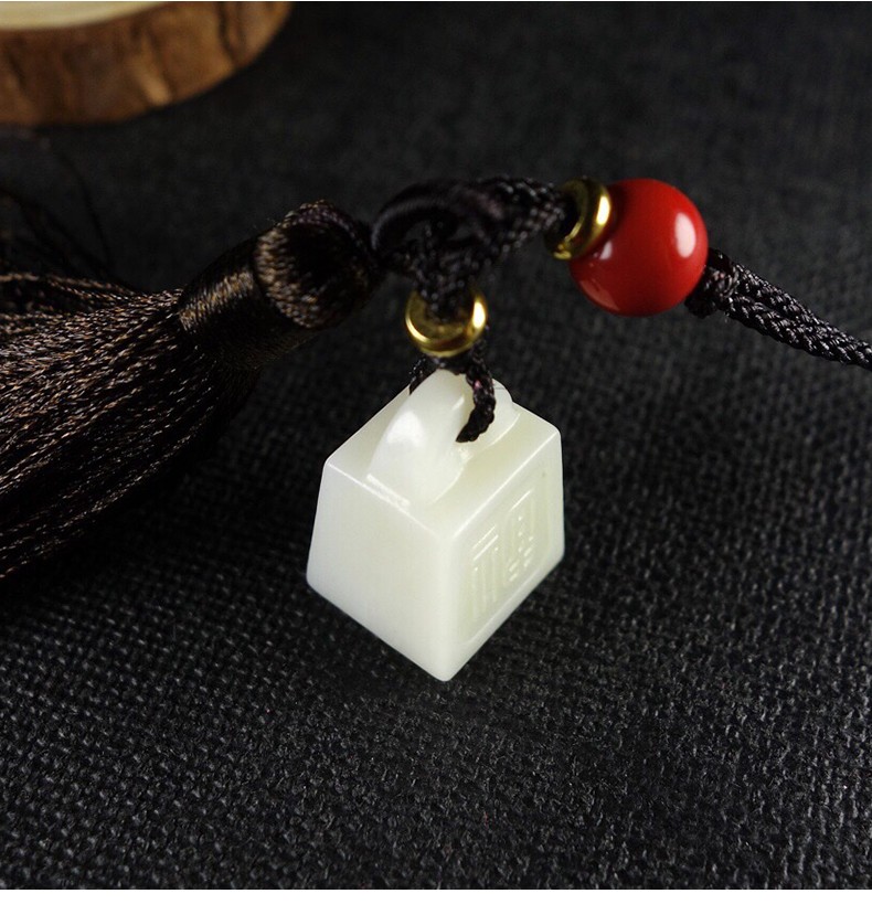 芊乔珠宝 和田白玉福字小印章吊坠男女玉石挂件刻字秤锤印章福气玉佩