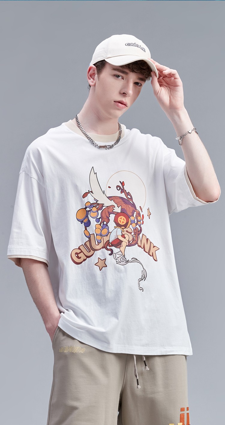 guuka古由卡sank藏克联名国潮短袖t恤男2022夏季新款青少年嘻哈印花假