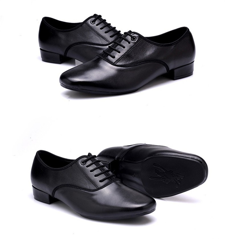 牛皮男士摩登舞鞋男舞蹈鞋广场舞鞋成人真软底国标舞拉丁舞鞋黑色毛底