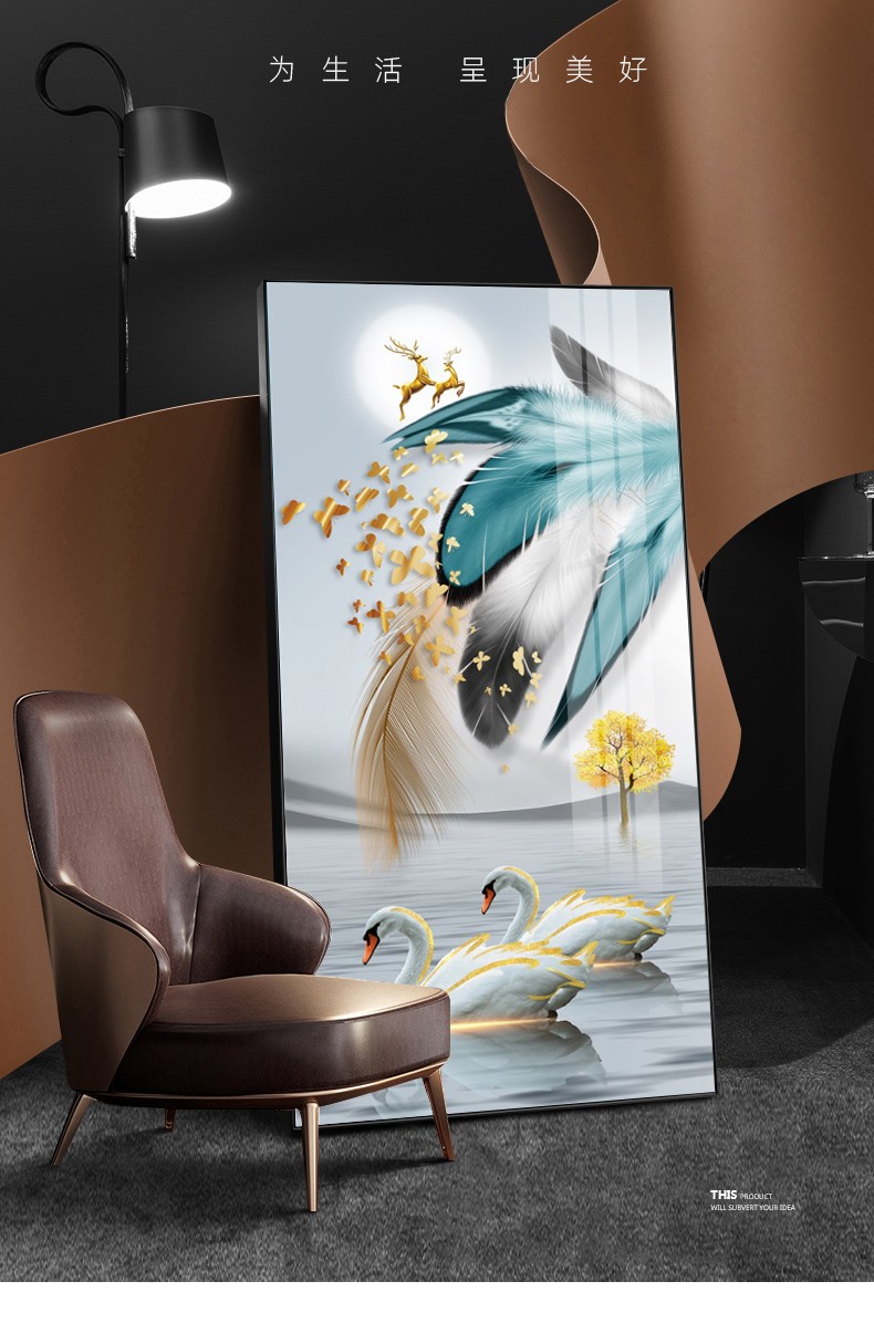 琢木轻奢玄关装饰画水晶烤瓷晶钻竖版挂画现代简约走廊招财挂画立体