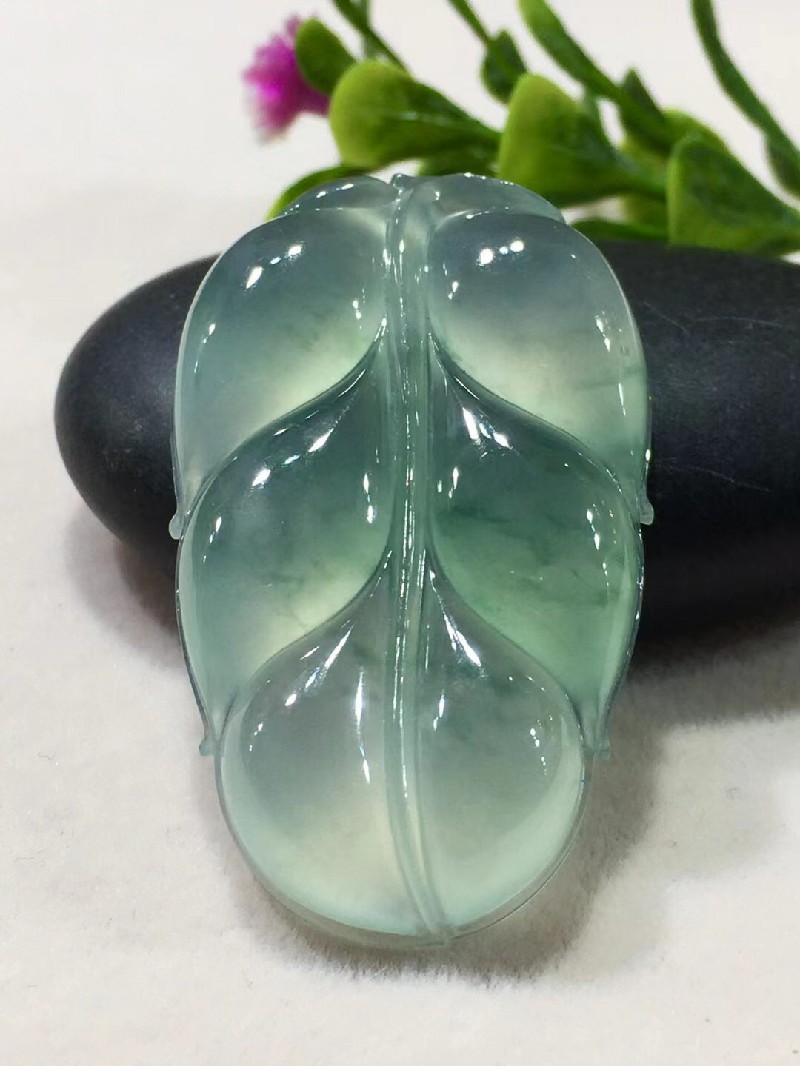 绿翠天成 翡翠冰种飘花树叶叶子吊坠 冰种翡翠缅甸天然a货玉石项链