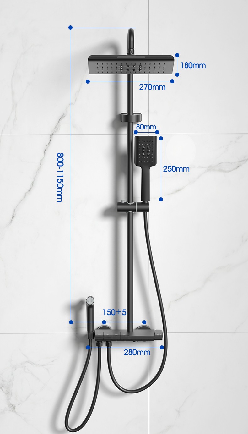 日丰淋浴花洒套装家用全铜卫浴室花洒淋雨喷头黑色花洒套装钢琴按钮