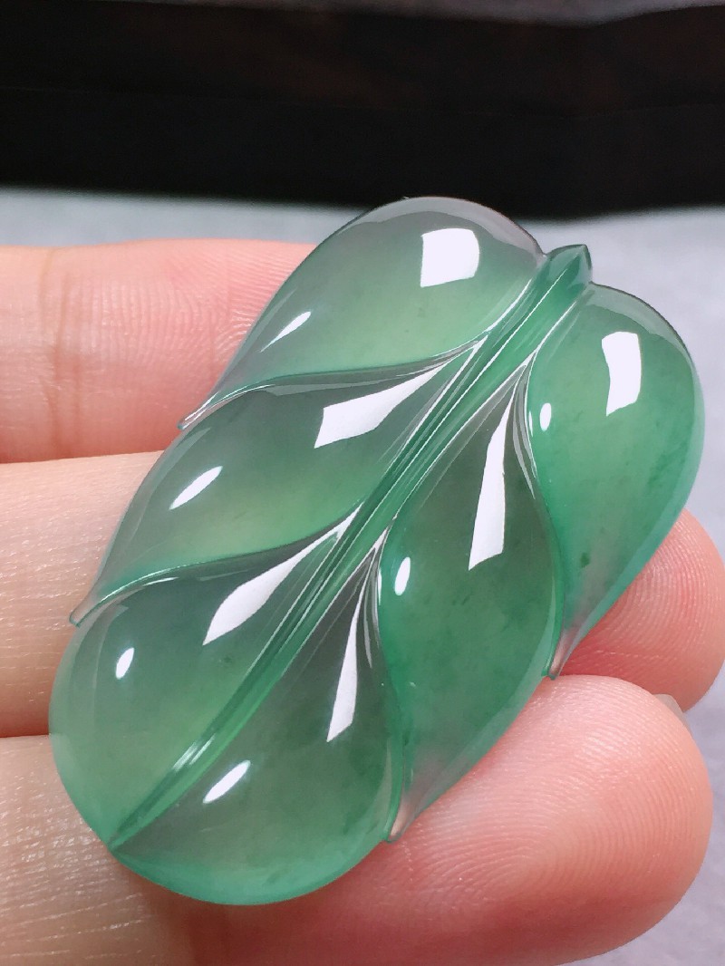 绿翠天成 翡翠高冰种树叶叶子吊坠 冰种翡翠缅甸天然a货玉石送礼男女