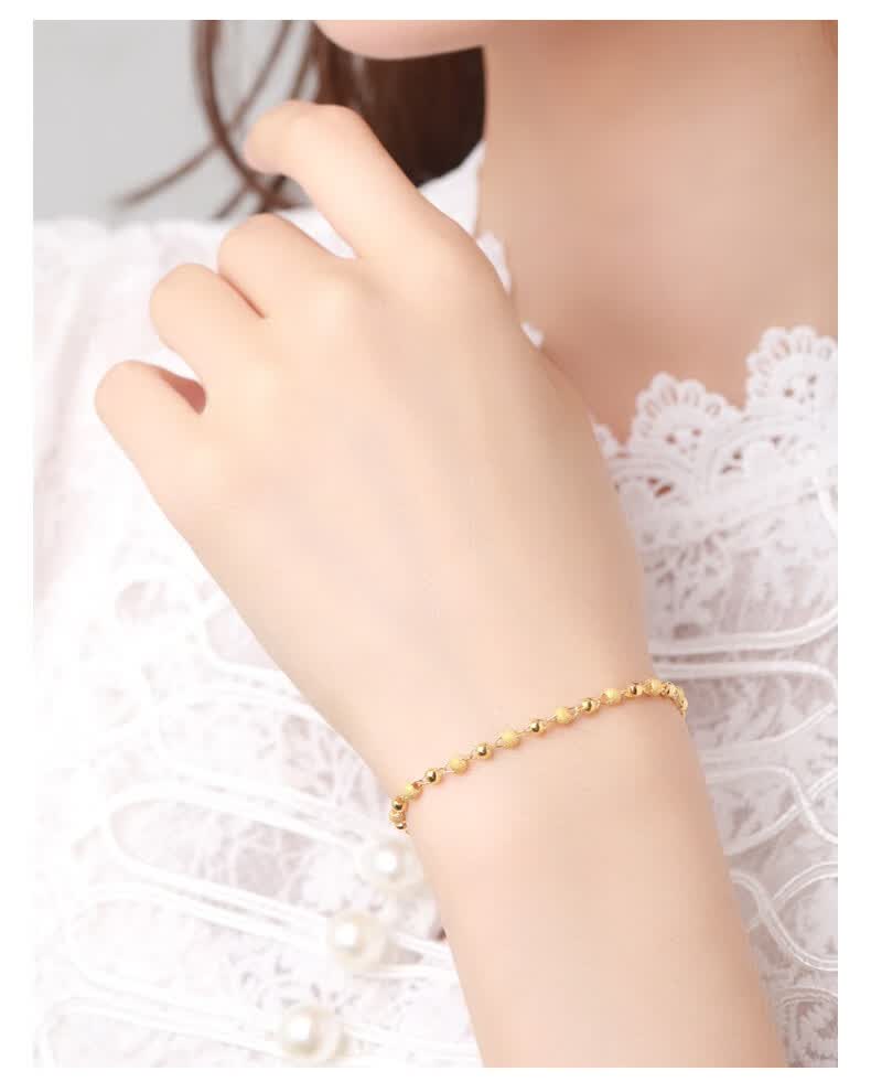 佐卡伊黄金手链女款一光一砂转运珠磨砂光面圆珠手饰520礼物送女友约