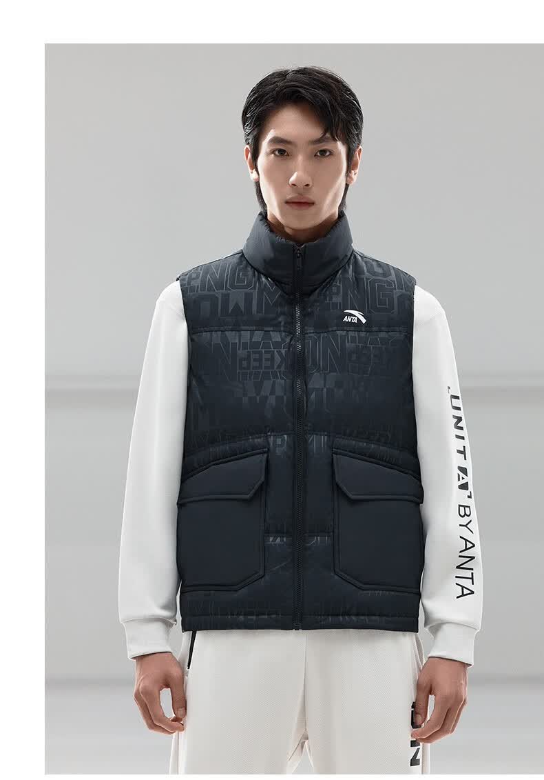 安踏(anta) 羽绒马甲男士冬季防泼水马甲加厚保暖棉服休闲马甲