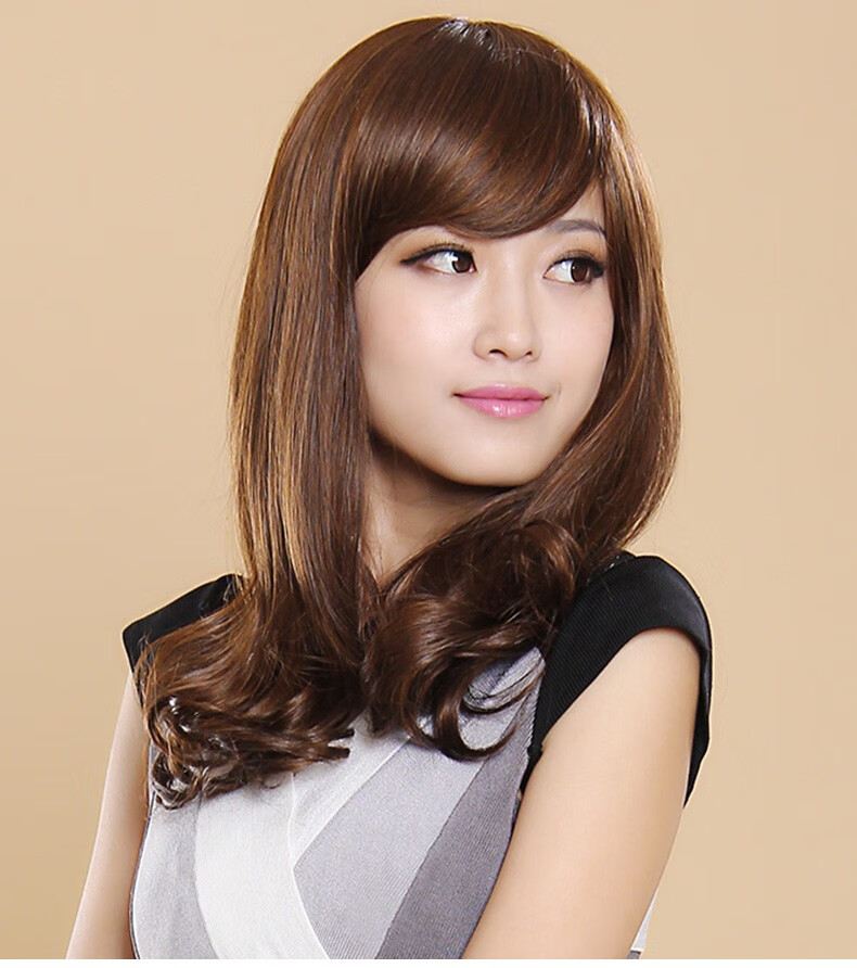 恒发 假发女长发长卷发假发梨花头真人发丝假发套 齐刘海深棕色(全真
