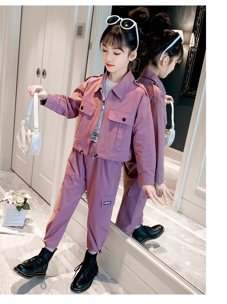 秋装2021新款儿童套装中大童韩版工装外套裤子秋季两件套女孩子洋气装