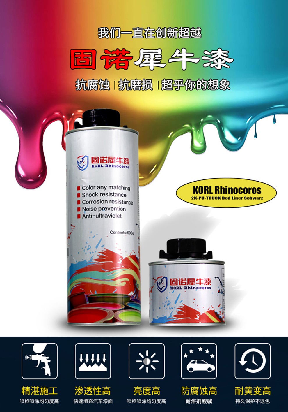 korl固诺犀牛漆防爆漆汽车用品黑科技漆面防护6h硬度涂料耐磨防撞猛禽