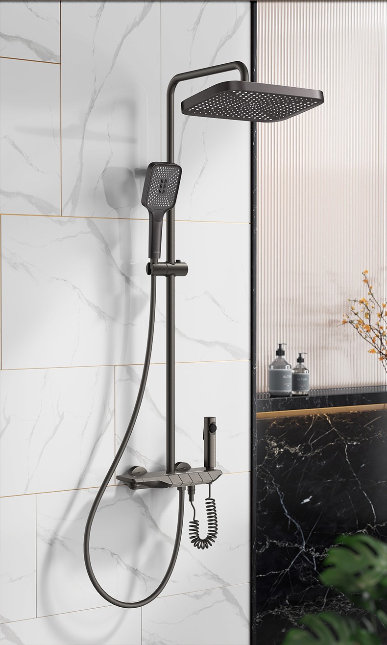 日丰卫浴(riifo)淋浴花洒套装黑色全铜龙头增压花洒自洁淋浴喷头浴室