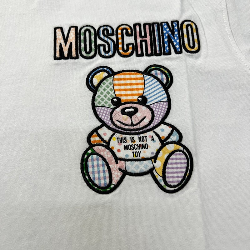 莫斯奇诺moschino女装t恤经典款女士小熊logo图案棉质圆领短袖白色dv