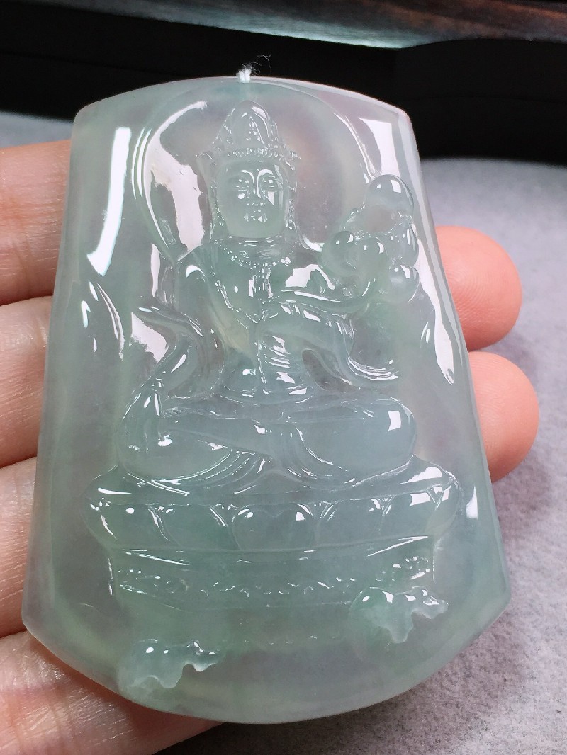 绿翠天成 翡翠冰种底色大势至菩萨吊坠 缅甸a货翡翠送礼送男友生日