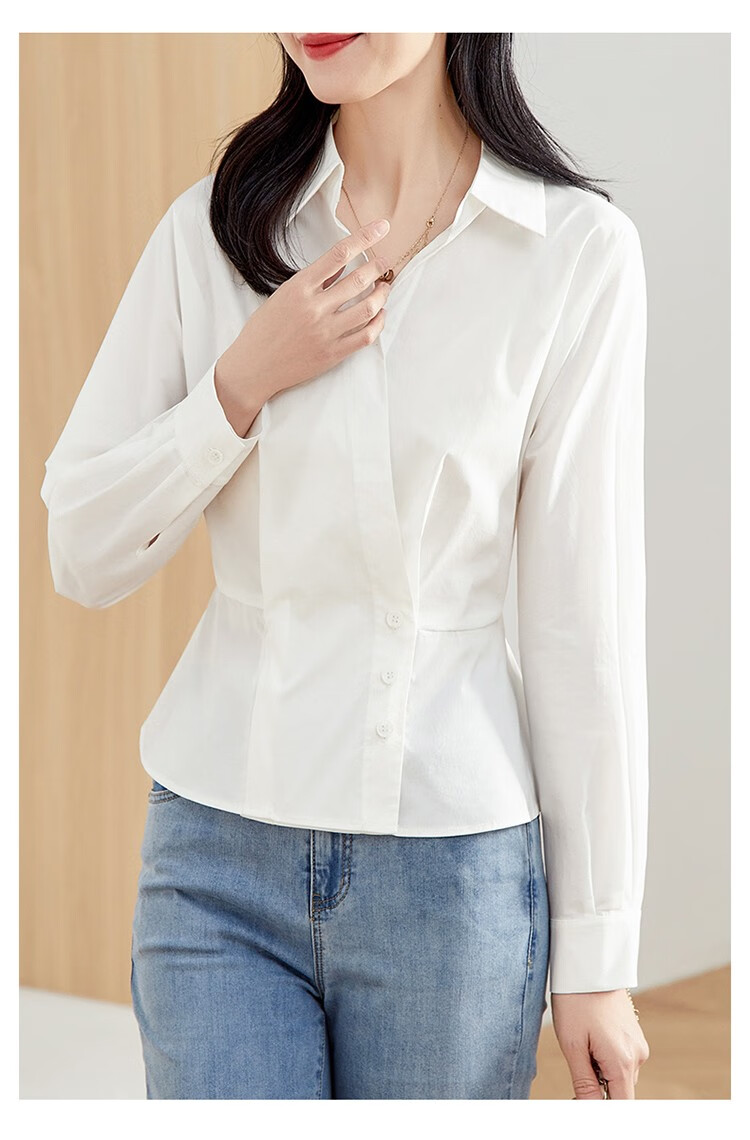 娅丽达衬衫女长袖2022秋季新款设计感气质收腰通勤v领白衬衣 米色 l