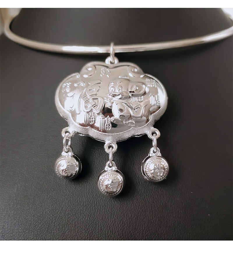 百氏银诚0到8岁999足银宝宝银项圈生肖属猪鼠儿童小孩银项圈 银项圈