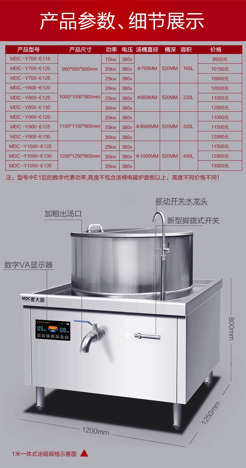 麦大厨定制商用电磁炉大锅灶羊肉汤锅炉熬汤炉食堂电灶台厨房设备800