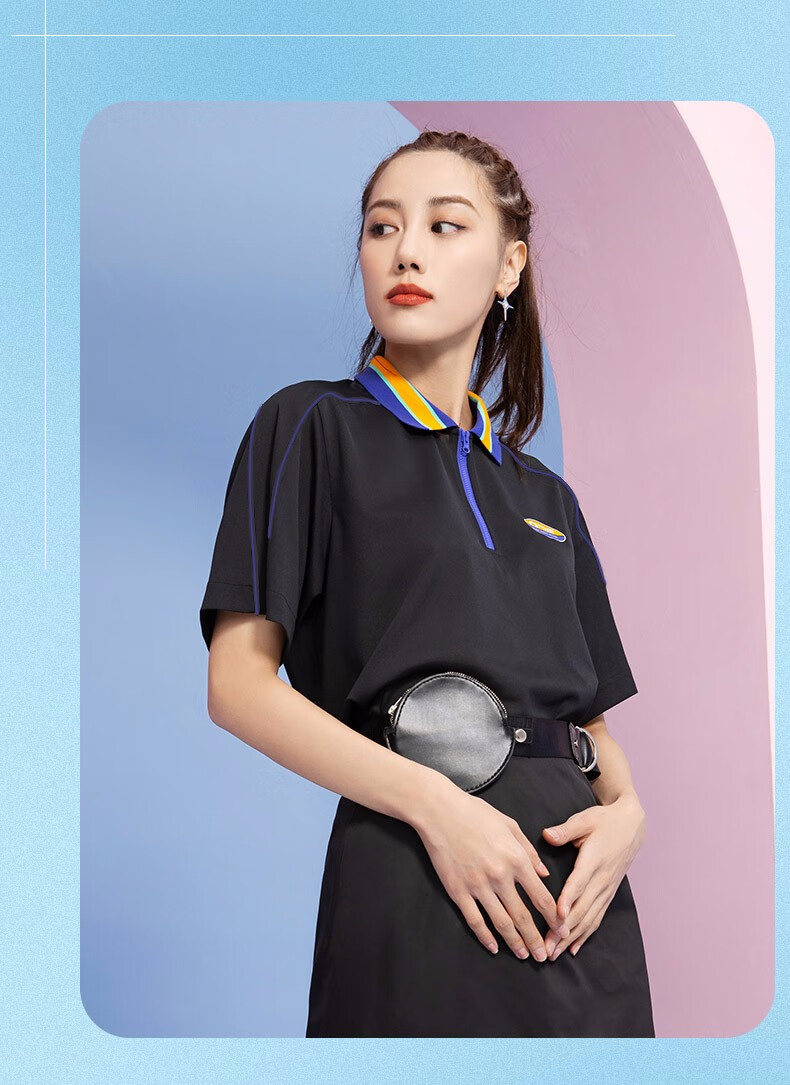 361度运动短袖t恤女2021夏季新款宽松休闲霓虹衫翻领透气运动服n基础