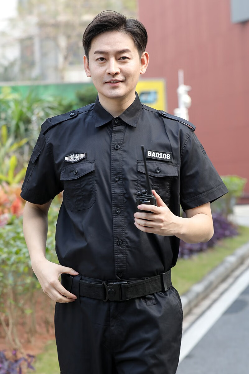 保安工作服套装男夏季短袖保安制服春秋纯棉保安服短袖作训服装黑色