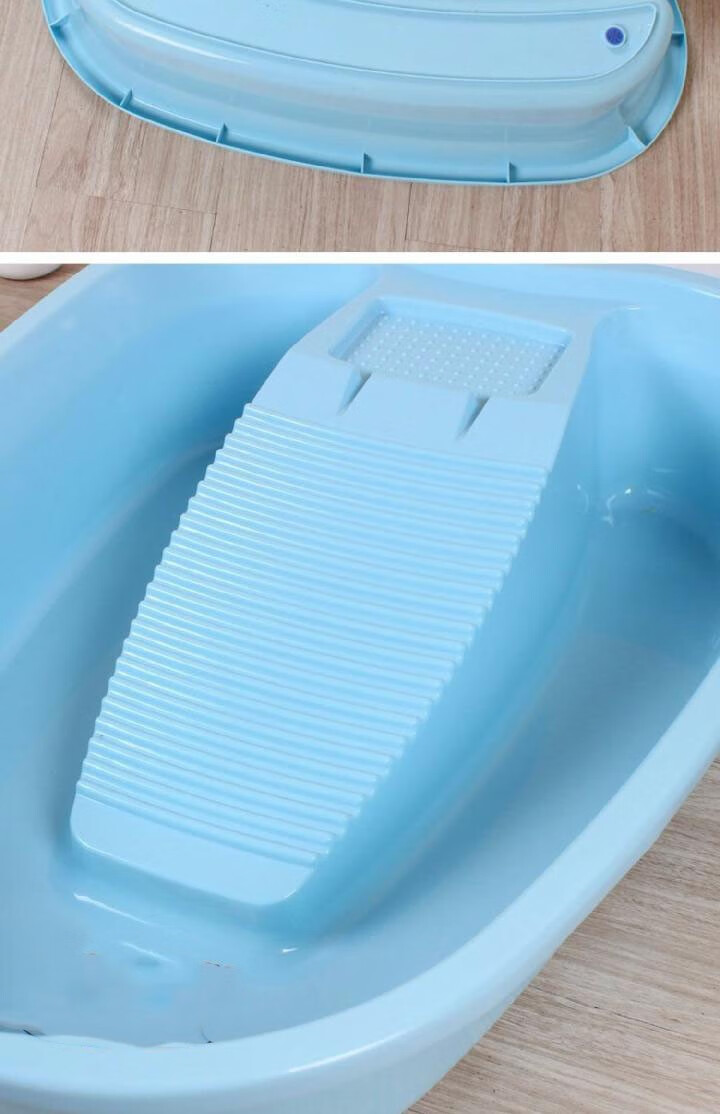 加厚洗衣盆带搓板塑料大号自带搓衣板洗衣盆婴儿衣服搓衣脸盆粉色大号