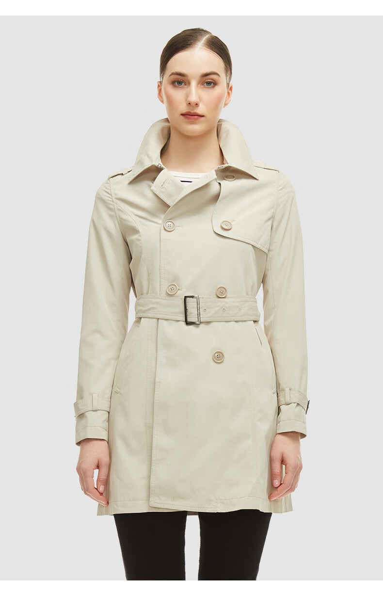 londonfog伦敦雾女士春款合身双排扣纯色中长款风衣ls12wf511r216080a