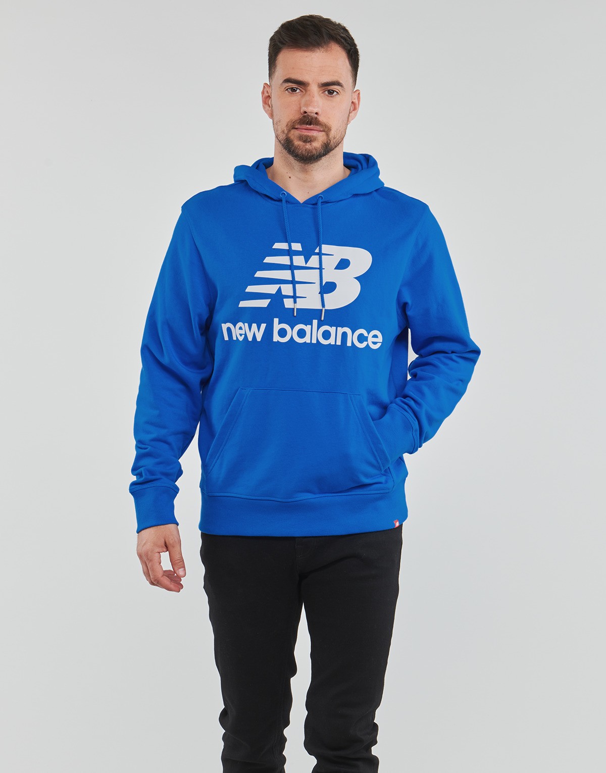 new balance新百伦男装运动连帽卫衣休闲潮流百搭宽松套头抓绒衣蓝色