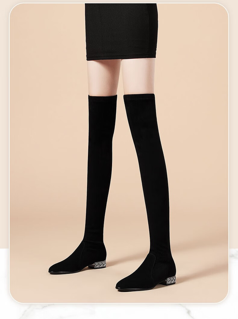 圣诞节礼物lfkl品牌平底长靴女2021新款冬季过膝长筒靴显瘦弹力靴灰色