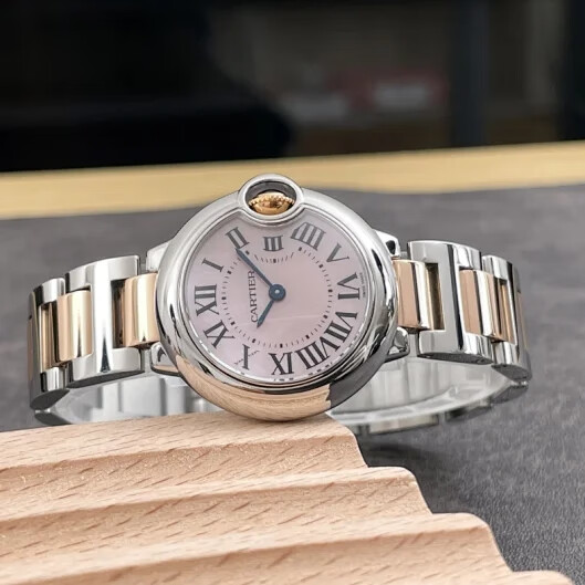 二手95新卡地亚蓝气球系列18k玫瑰金精钢贝母面石英女表3009 454056s*