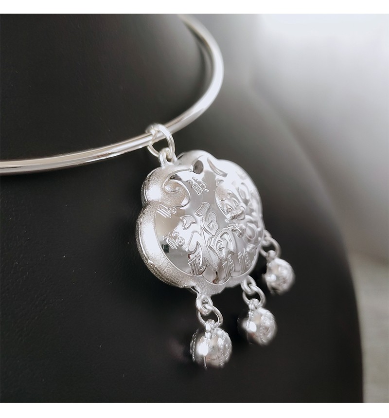 百氏银诚0到8岁999足银宝宝银项圈生肖属猪鼠儿童小孩银项圈 银项圈