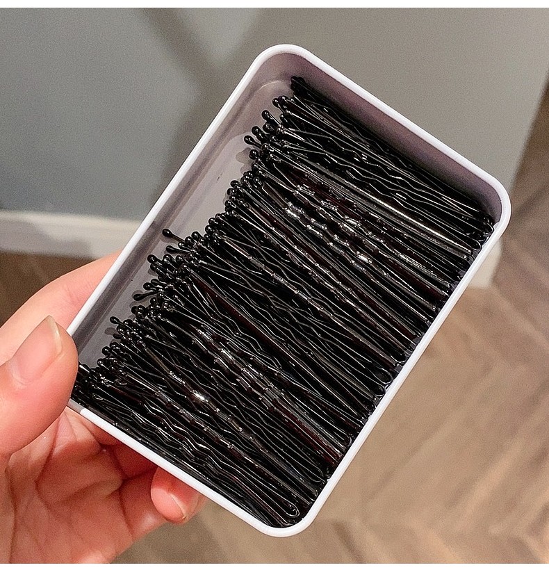 谢太太黑色少女头发头饰一字夹隐形发夹铁盒装固定刘海头发碎发夹子