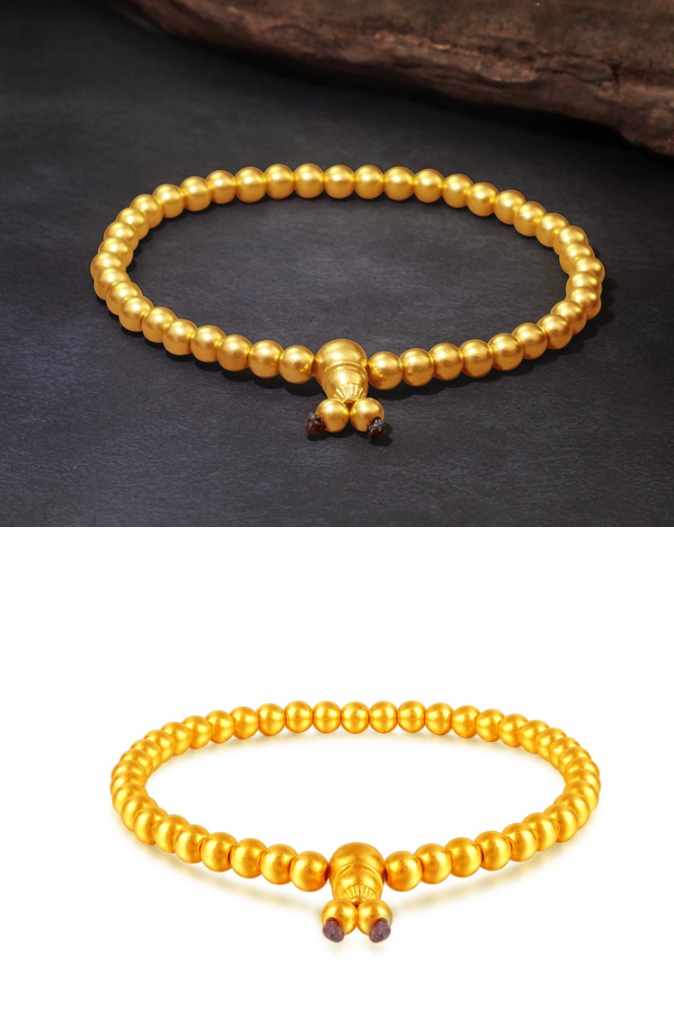 中鑫珠宝999足金黄金转运珠手链男女款金珠佛珠古法手串首饰光珠古法