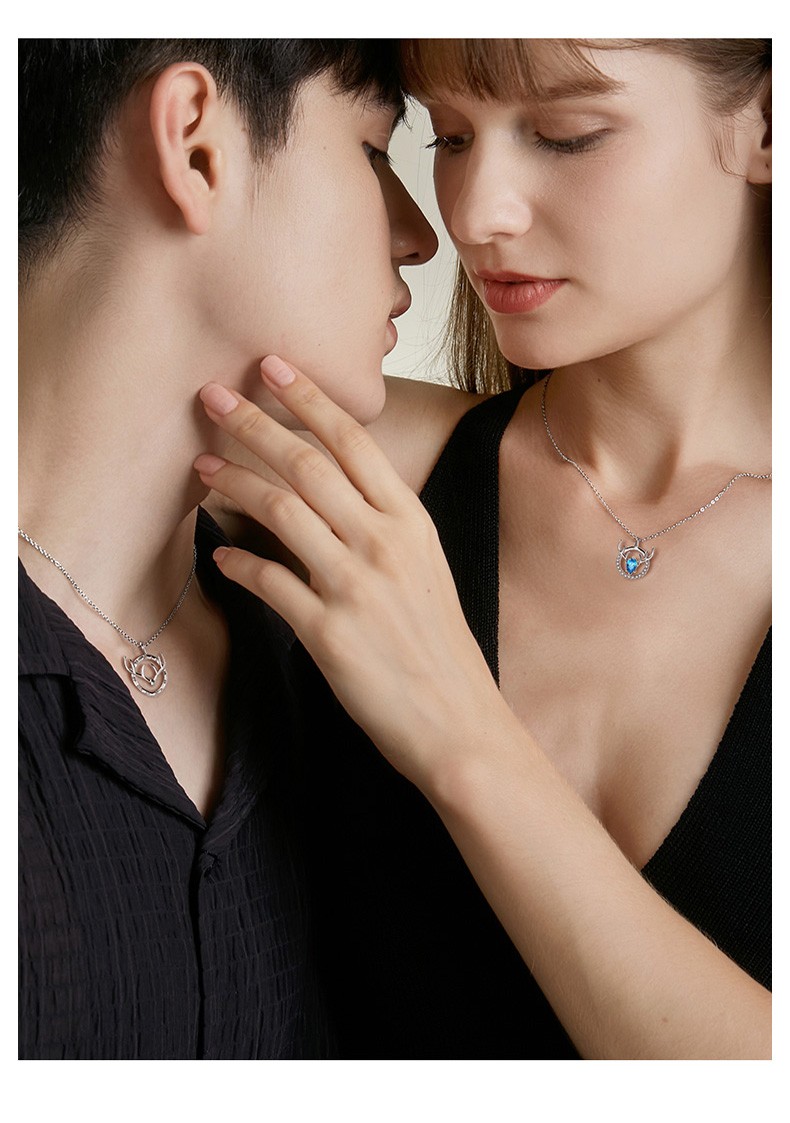 ladygo项链女925银吊坠锁骨链一鹿相随项链莫桑钻情侣项链纪念日生日