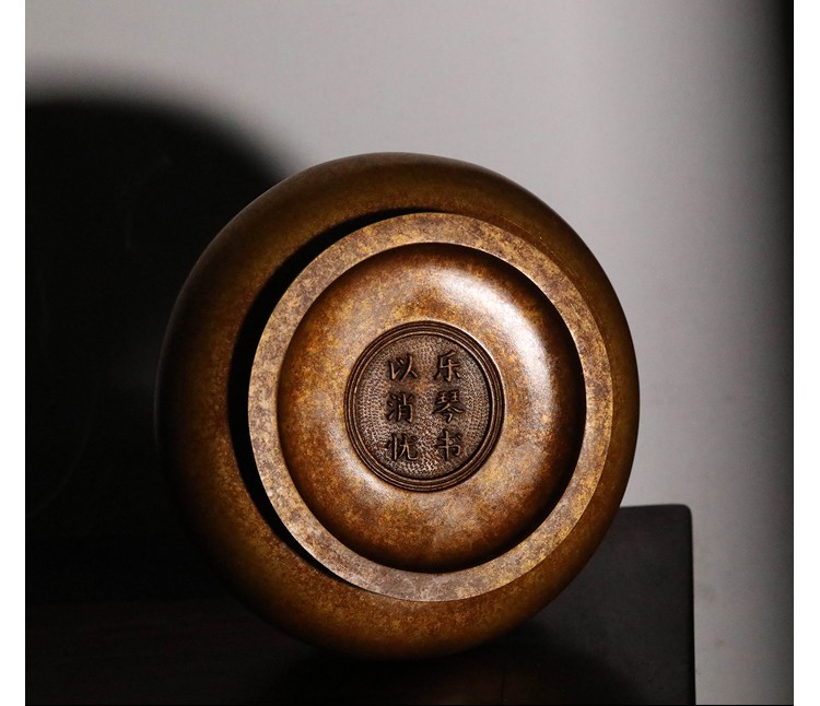 见素香坊 乐琴书圈足炉 精品皮色乐琴书以消忧款陈巧生铜炉b654-7
