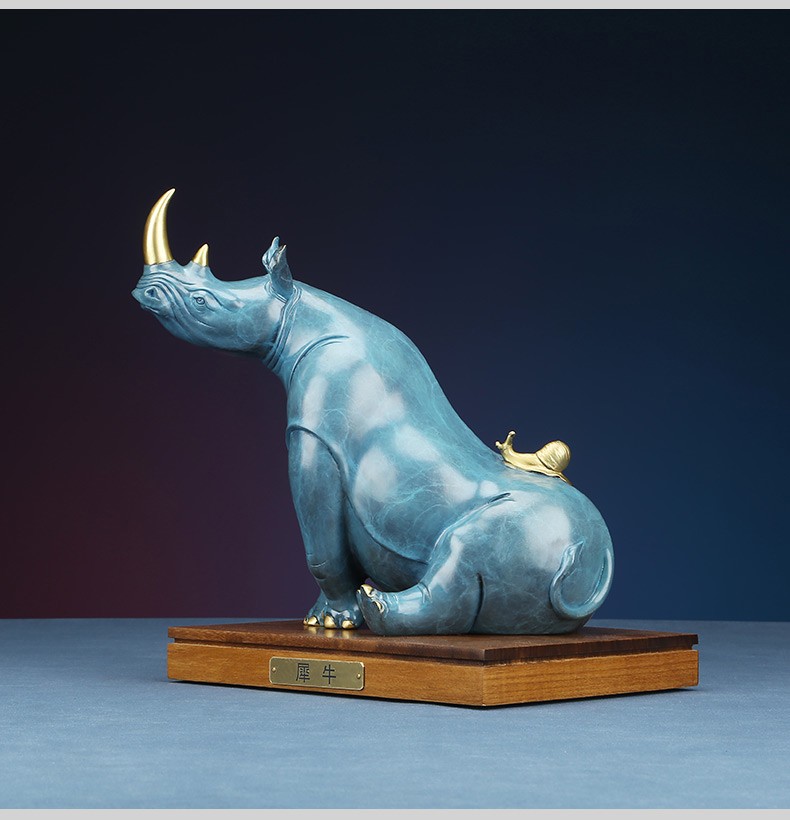 唐迹彩铜犀牛摆件中式家居客厅办公室桌面摆放公司开业乔迁礼品古茶色